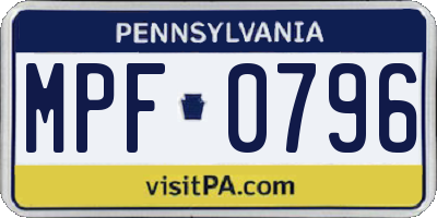 PA license plate MPF0796
