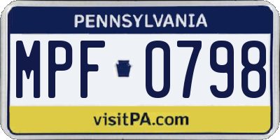 PA license plate MPF0798