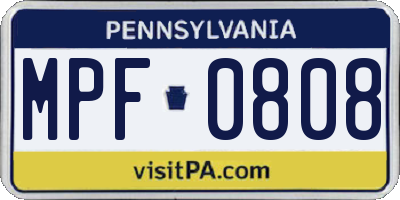 PA license plate MPF0808