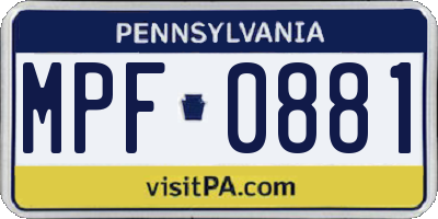 PA license plate MPF0881