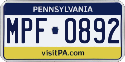 PA license plate MPF0892