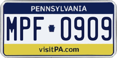PA license plate MPF0909