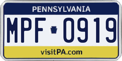 PA license plate MPF0919