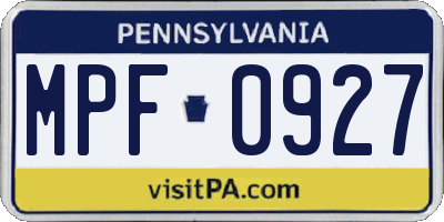 PA license plate MPF0927