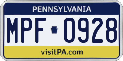 PA license plate MPF0928