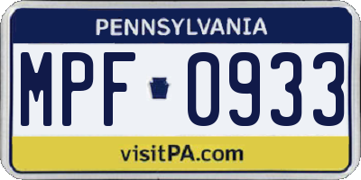 PA license plate MPF0933