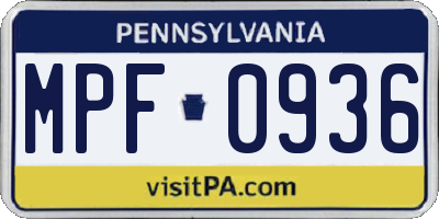 PA license plate MPF0936