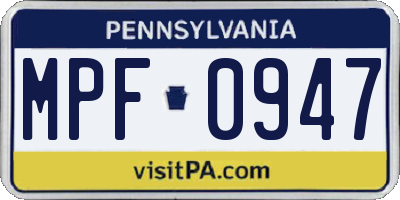 PA license plate MPF0947