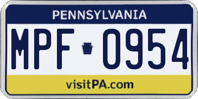 PA license plate MPF0954