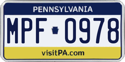 PA license plate MPF0978