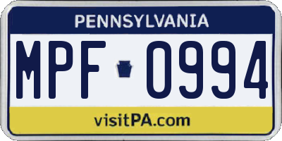 PA license plate MPF0994