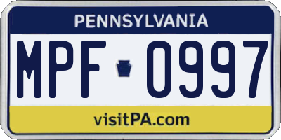 PA license plate MPF0997