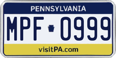 PA license plate MPF0999