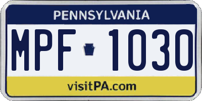 PA license plate MPF1030