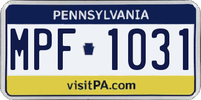 PA license plate MPF1031