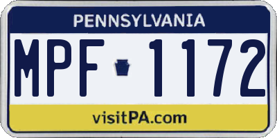 PA license plate MPF1172