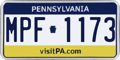 PA license plate MPF1173