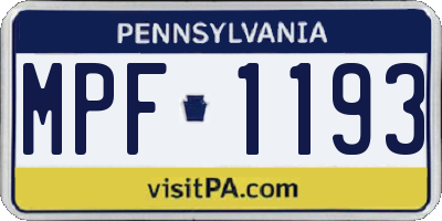 PA license plate MPF1193