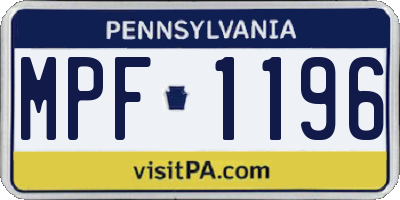 PA license plate MPF1196