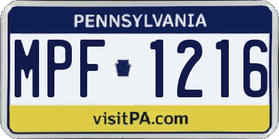 PA license plate MPF1216
