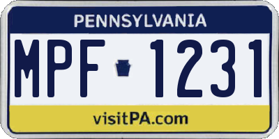 PA license plate MPF1231