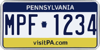 PA license plate MPF1234