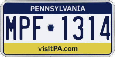 PA license plate MPF1314