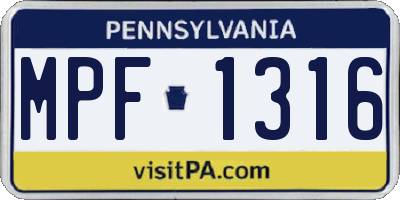 PA license plate MPF1316