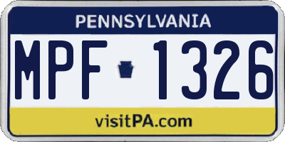 PA license plate MPF1326