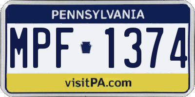 PA license plate MPF1374