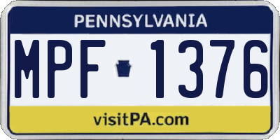 PA license plate MPF1376