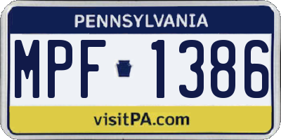 PA license plate MPF1386