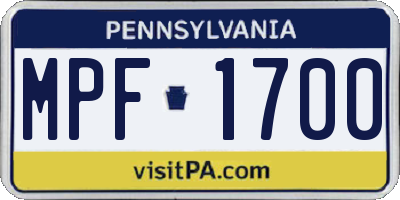 PA license plate MPF1700