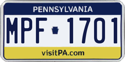 PA license plate MPF1701