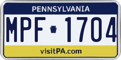PA license plate MPF1704
