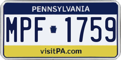 PA license plate MPF1759