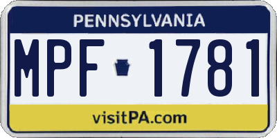 PA license plate MPF1781