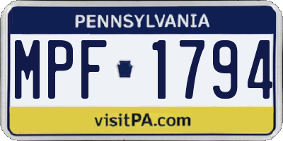 PA license plate MPF1794