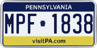 PA license plate MPF1838