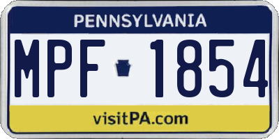 PA license plate MPF1854