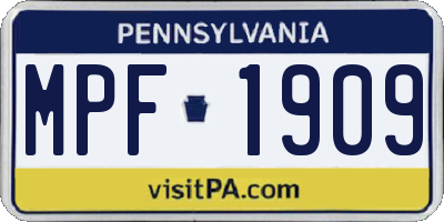 PA license plate MPF1909