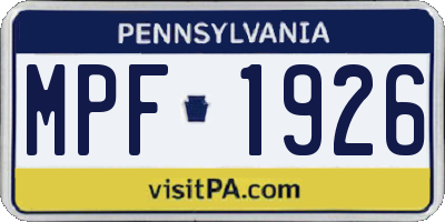 PA license plate MPF1926