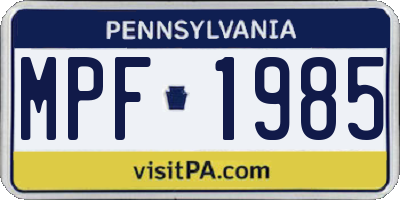 PA license plate MPF1985