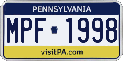 PA license plate MPF1998