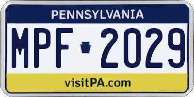 PA license plate MPF2029