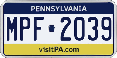 PA license plate MPF2039