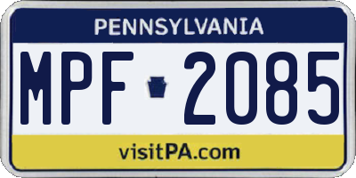 PA license plate MPF2085