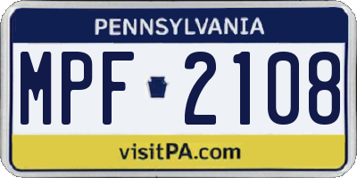 PA license plate MPF2108