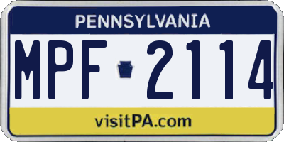 PA license plate MPF2114
