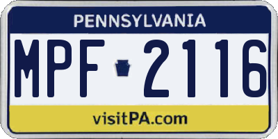 PA license plate MPF2116